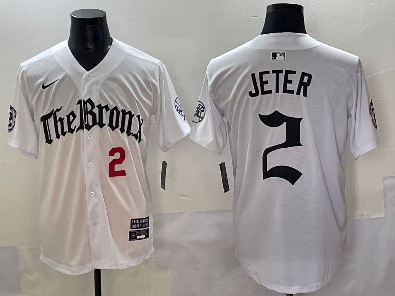Men 2025 New York Yankees #2 Jeter White Five generations Joint Name Nike MLB Jersey style 2->new york yankees->MLB Jersey